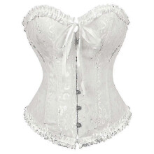 (XXXXL,blanc1)Sexy Satin Overbust Corset Top Lace Bowknot Decorated Clubwear Showgirl Body Shaper Plus Size