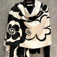 Elegant Camellia Black & White Shawl for Spring/Summer