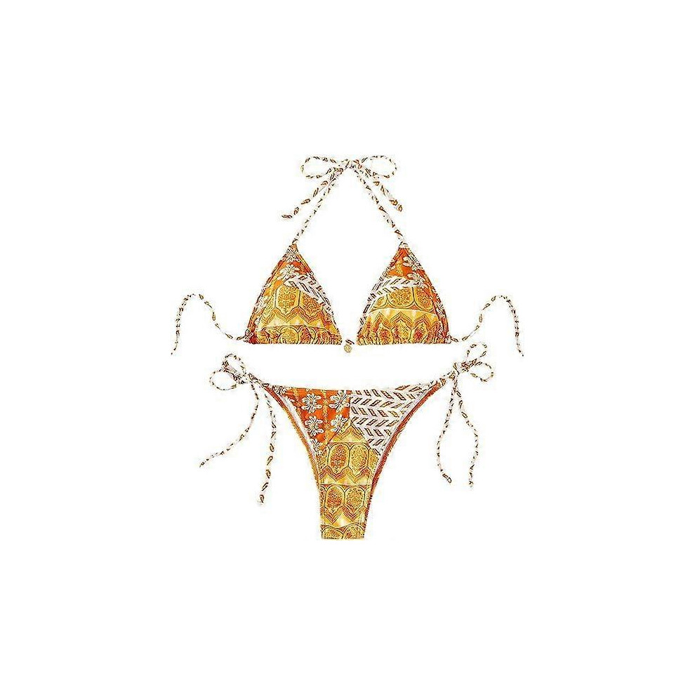 (S, Color 4) Women's Bikini Sets Two Piece Swimsuits Floral Print Sexy Triangle Halter Bikinis