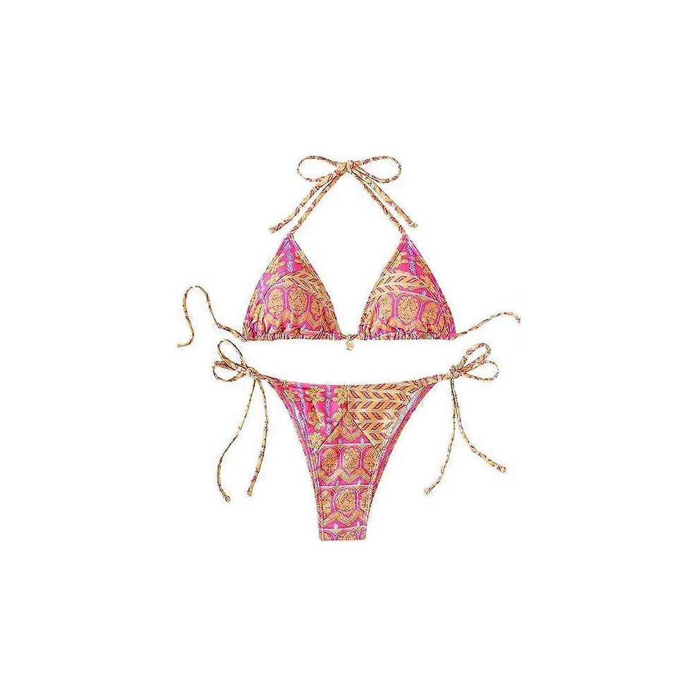 (S, Color 7) Women's Bikini Sets Two Piece Swimsuits Floral Print Sexy Triangle Halter Bikinis