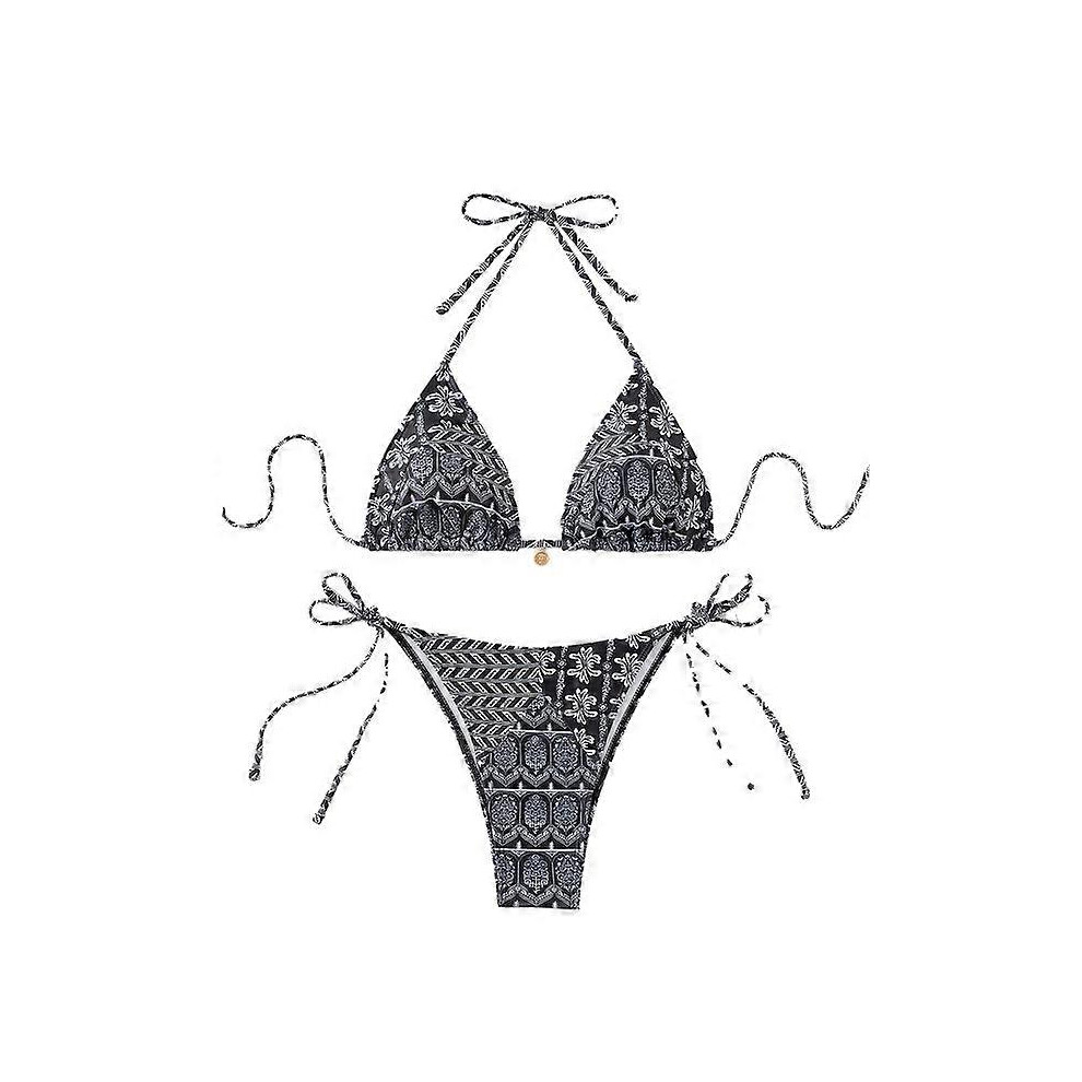 (L, Color 2) Women's Bikini Sets Two Piece Swimsuits Floral Print Sexy Triangle Halter Bikinis