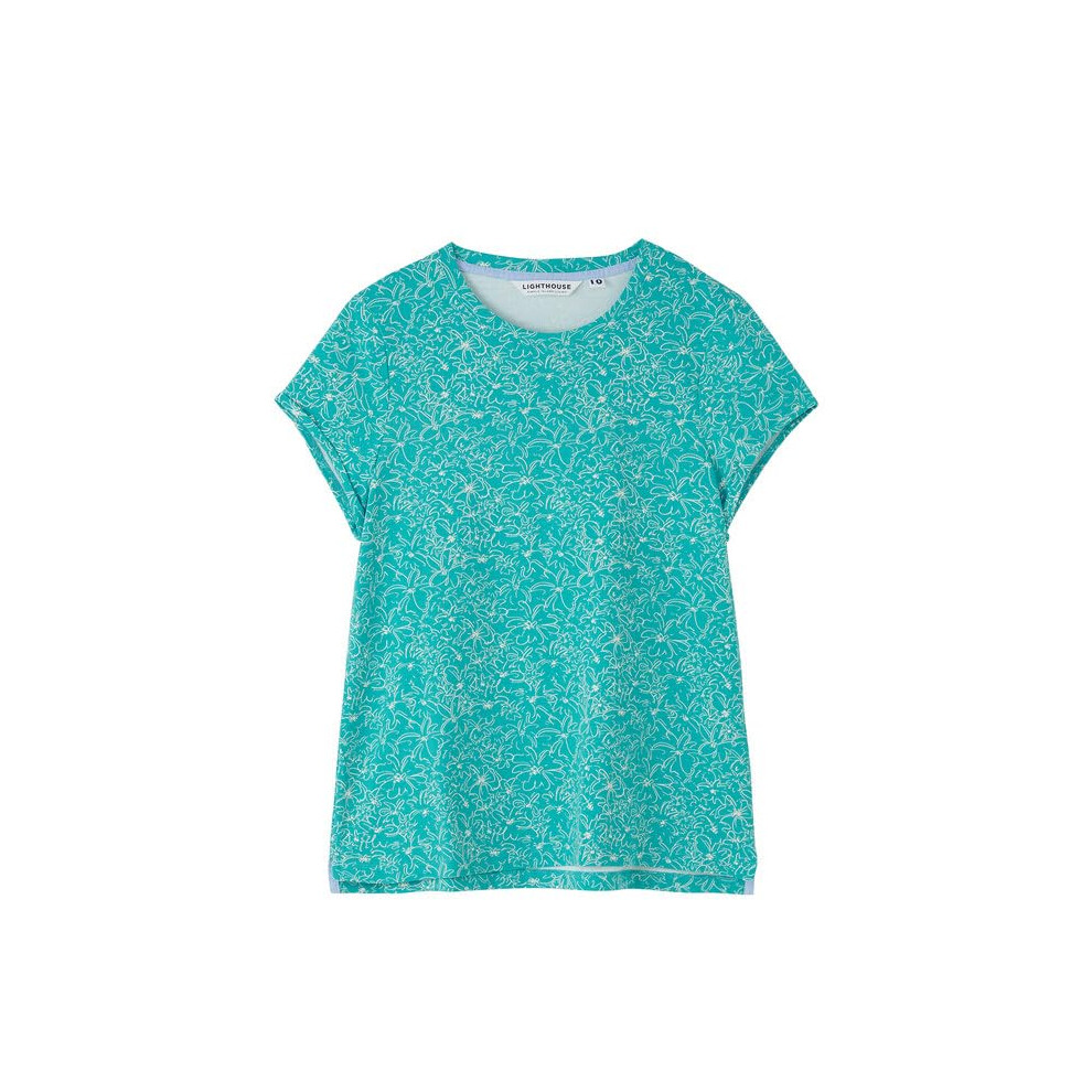Lighthouse (14, Soft Teal Floral) Women's Causeway Short Sleeve Tee - Ladies Cotton Stretch T-Shirt