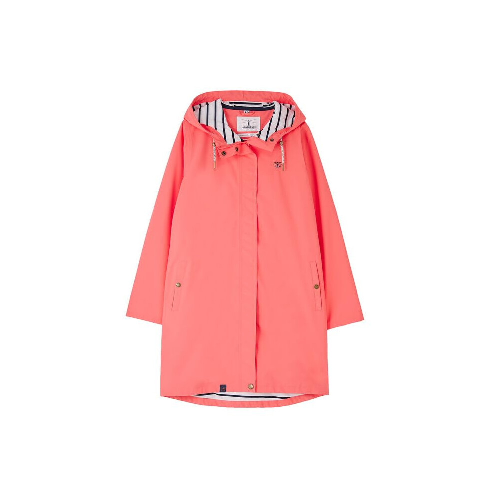 Lighthouse (12, Deep Coral) Women's Long Beachcomber Jacket - Ladies 3/4 Length Windproof Spring Summer Outdoor Coat With Hood