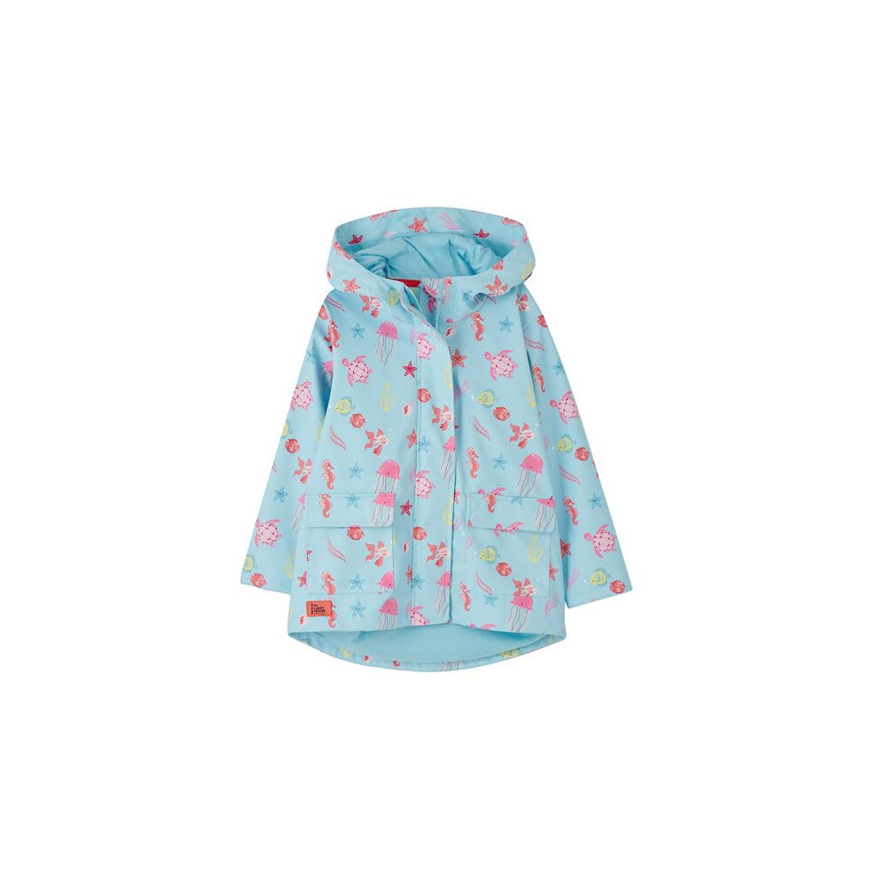 (4-5 Yrs, Under the Sea Print) LightHouse Girls Heidi Waterproof Raincoat - Kids Lined Rubberised Windproof Spring Summer Outdoor Coat With Hood