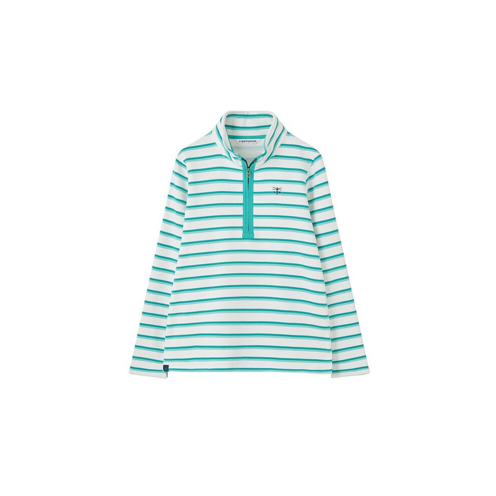 Lighthouse (12, Soft Teal Stripe) Womens Shore Sweatshirt - Ladies Warm Half Zip Cotton Top