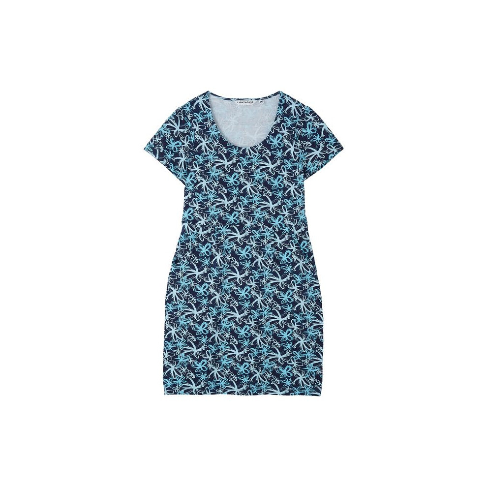 (10, Navy Floral) LightHouse Women's Lydia Dress - Ladies Cotton Stretch Scoop Neck Casual Dress with Pockets