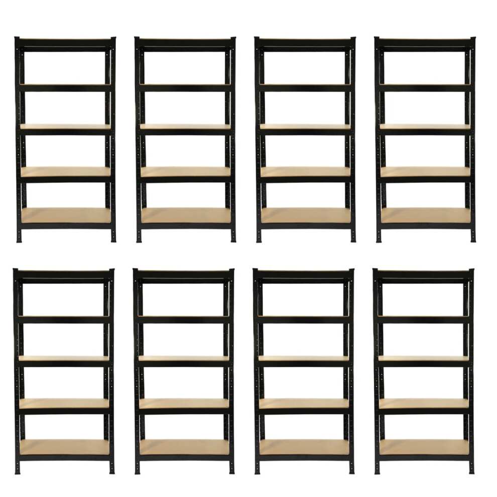 8 x Black Racking Unit 5 Tier Garage Storage Warehouse Shelving 75 x 150 x 30cm