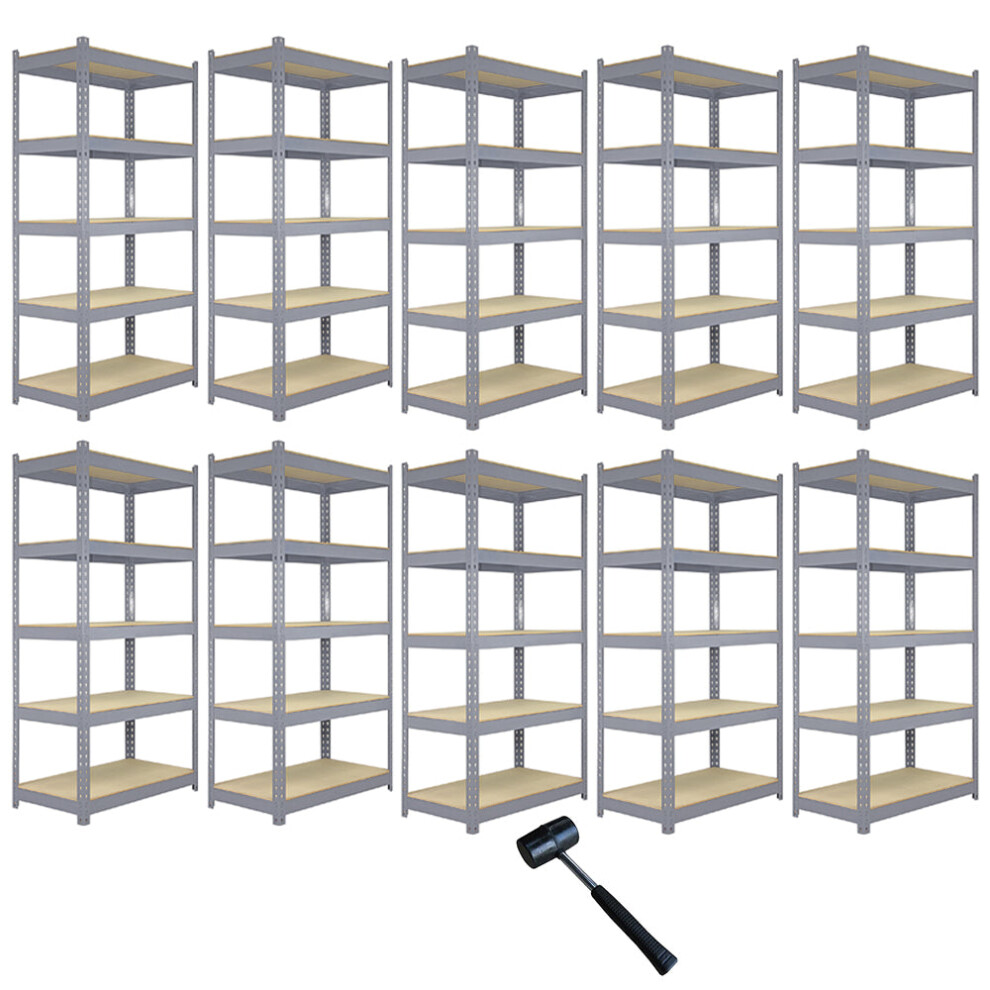10 x Grey Racking Unit 5 Tier Garage Storage Warehouse Shelving 90 x 50 x 180cm