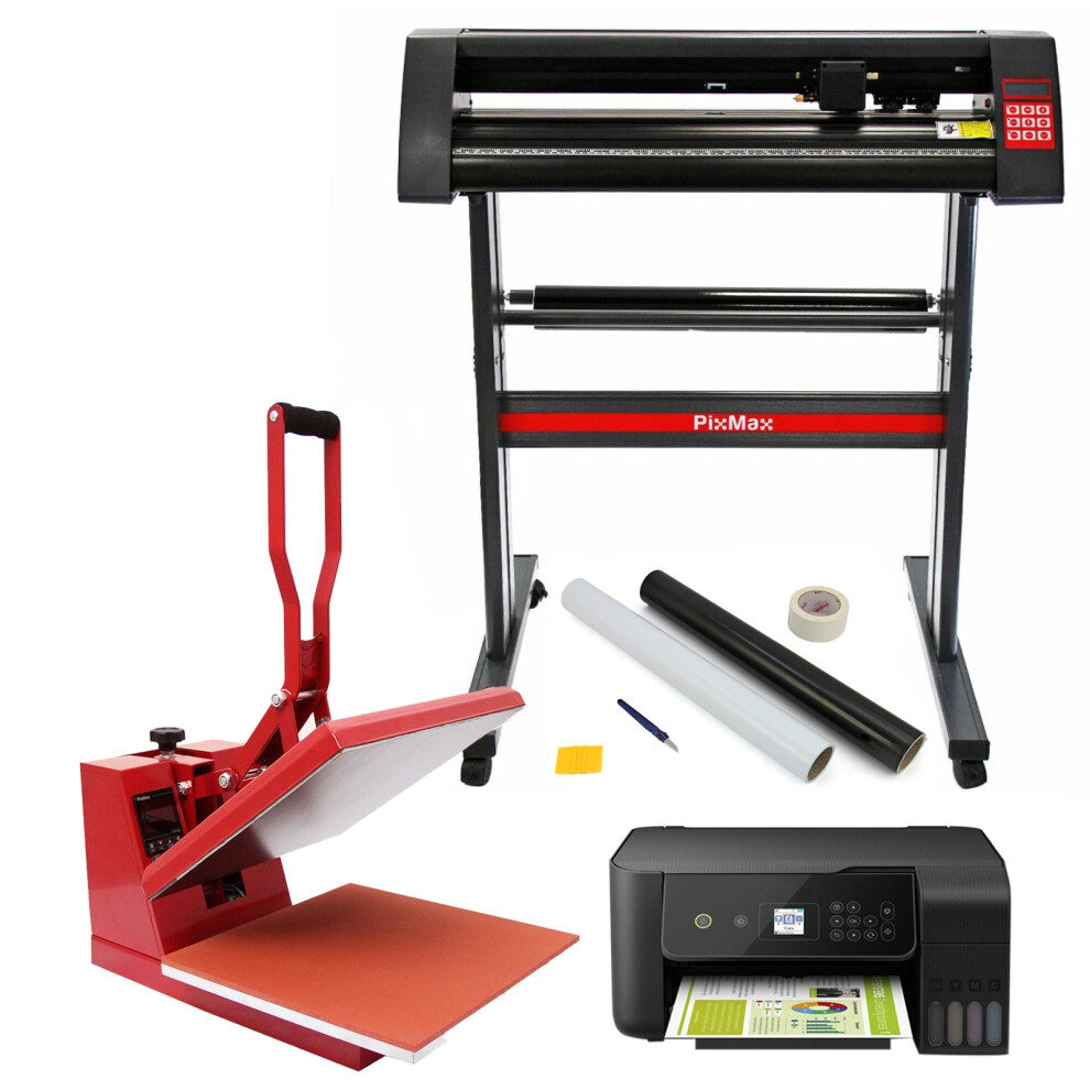 PixMax Heat Press Clam 38 x 38cm, Vinyl Cutter, Printer & Weeding Pack