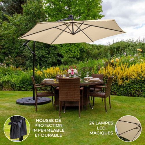 Beige 3m LED Zweefparasol met Voet 1