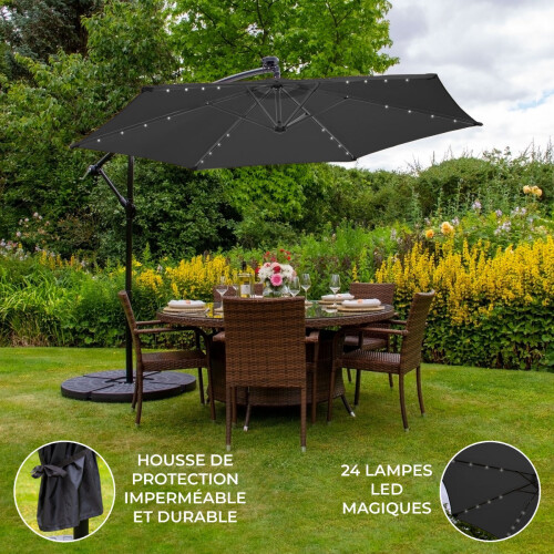 Grijs 3m LED Zweefparasol met Voet 1