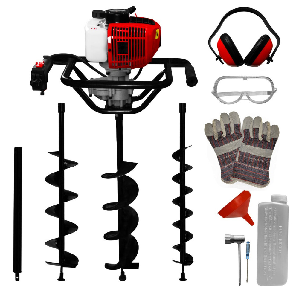 Earth Auger Fence Post Hole Borer Ground Drill 52cc Petrol Spiral Digger 3 Bits