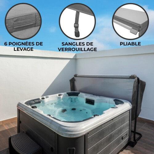 Couverture Bain ? Bulles Gris 200cm PVC & Cuir - Housse B?che Protectrice 1