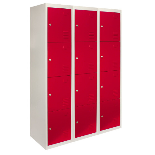 3 x Lockerkast Metaal - Rood - Vierdeurs 1