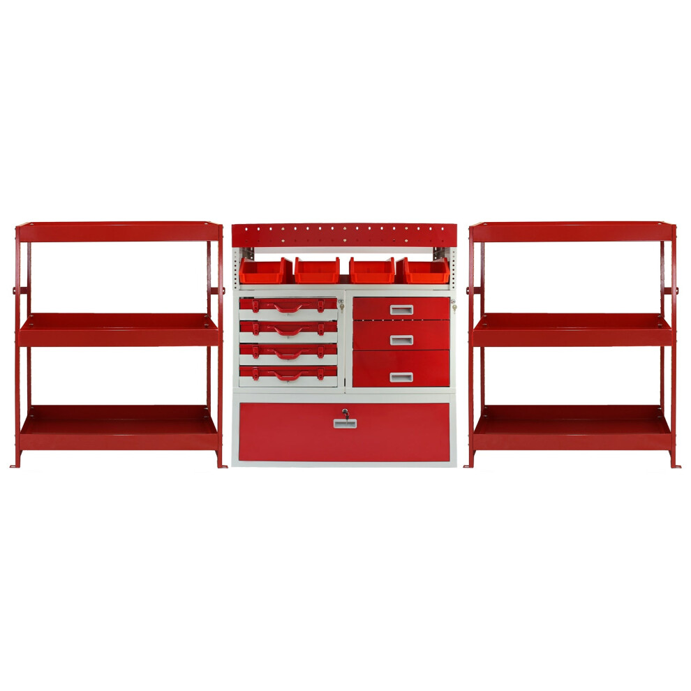 3 x Van Racking Metal Storage Shelves & Drawers Steel Tool Shelving System Unit