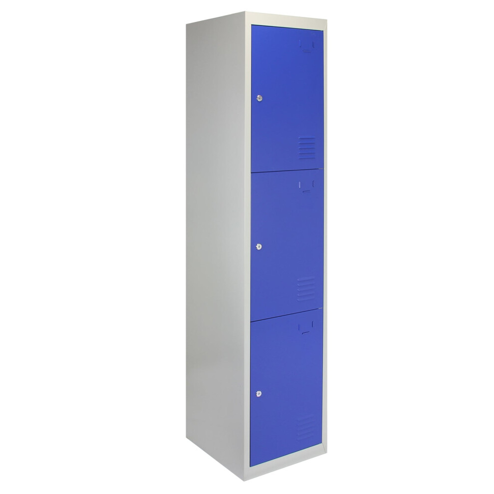 Metal Lockers 3 Doors Steel Flatpack Storage Lockable Gym School Blue – 45cm D