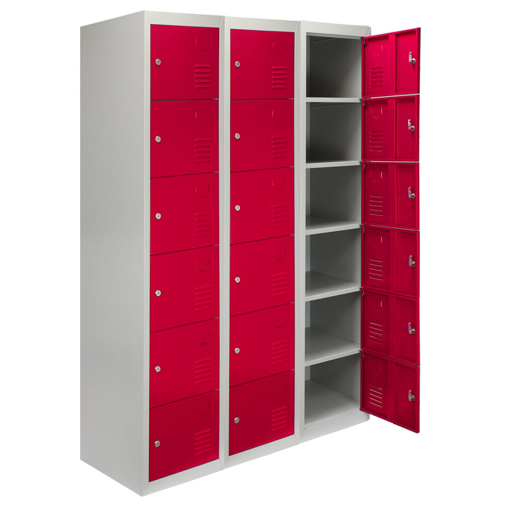 Steel Lockers 6 Doors Lockable Metal Storage Staff Gym Changing Room School Red