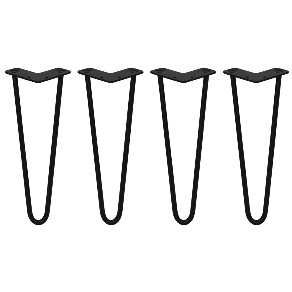 Skiski Legs - Set Di 4 Gambe Per Mobili Gamba Per Tavolo In Acciaio Gambe A Forcina Include Viti E Piedini Protezione Gratuiti (31-71Cm) - 35.5Cm - 2 Rebbi - 12Mm - Nero-image