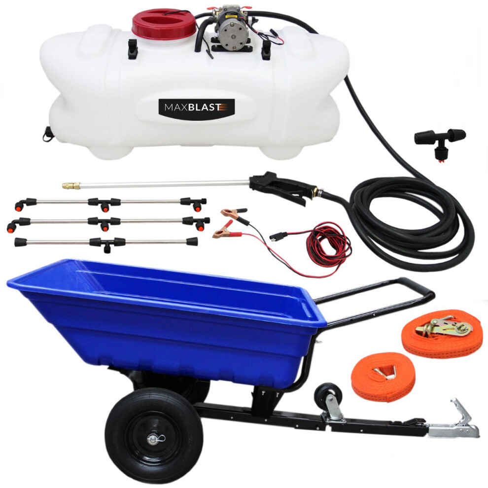 ATV Trailer & Sprayer with Boom 60L Garden Tipping Quad Tractor Pneumatic Tyres