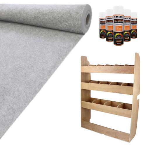 Camper Van Lining Silver 4 Way Stretch &amp; Ford Transit Custom Van Racking Lagerung