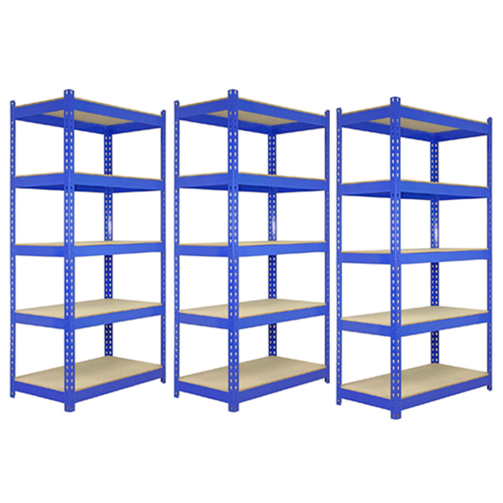 3 x Blue Racking Unit 5 Tier Garage Storage Warehouse Shelving 120x50x180cm
