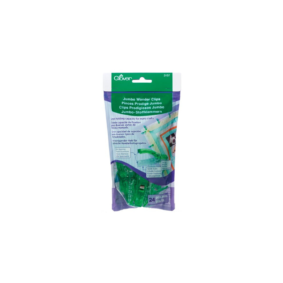 Clover 24-Piece Jumbo Wonder Clips, CL3157, Green