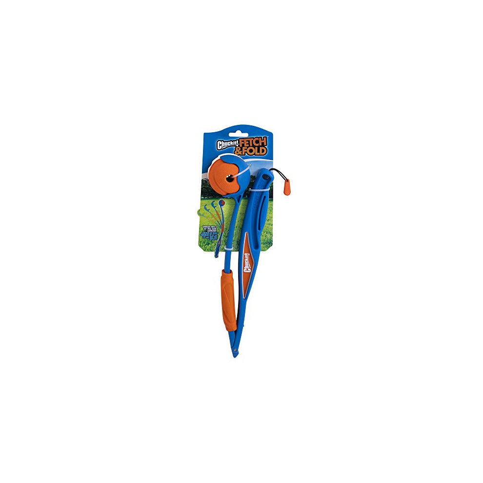 Chuckit! Fetch & Fold Dog Ball Launcher Pick Up And Throw Hands Free Dog Toy Rubber Fetch Ball Thrower Set