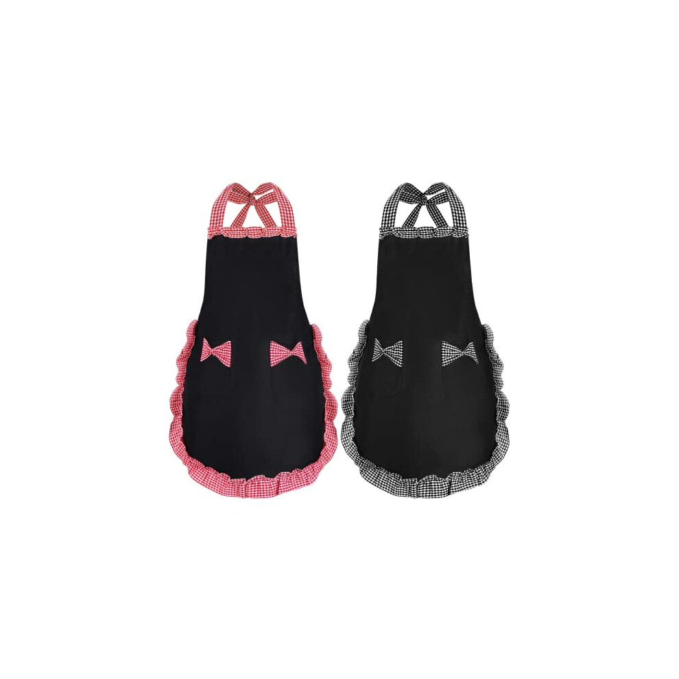 2 Pcs Women Cute Apron, Ladies Black Aprons With 2 Pockets, Waterproof Kitchen Aprons for Women, Chef Apron for Cooking Baking Gardening, Premium