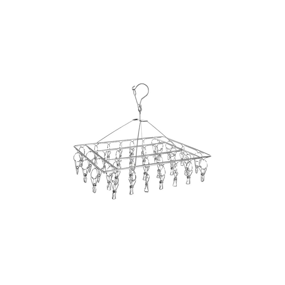 Metal Sock Hanger Dryer Heavy Duty With 36Pcs Pegs And Swivel Hook, Windproof Laundry Metal Square Hanger For Socks, Underwear And Bargain Factory
