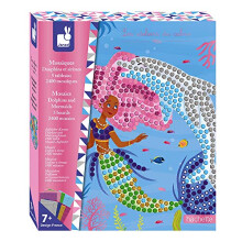 Janod - Dolphins and Mermaids Mosaics Set - Les Ateliers Du Calme - Children?s Creative Leisure Kit - Develops Fine Motor Skills and Concentration -