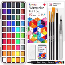 Funcils Watercolour Paint Set - Water Colour Paints Sets for Adults, Beginners | 50 Artist Quality Professional Watercolour Paints - Travel