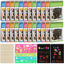Suwimut 24 Pack Rainbow Scratch Art Notes,Scratch Art Drawing Notebook Set,Rainbow Scratch Paper with 24 Wooden Styluses for people Party Favors Gifts