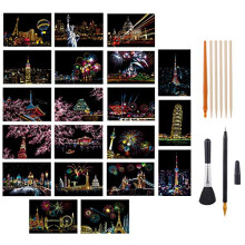 tao pipe 20PCS Scratch Art Paper DIY Night View Scratchboard Rainbow Painting Art Craft Scratch World Famous City Landmarks DIY Art Set with Tools Kit