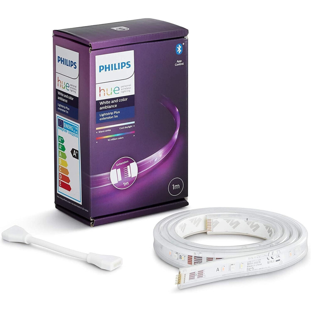 Philips Hue Lightstrip Extension v4 [1 m] White and Colour Ambiance Smart LED Kit with Bluetooth, Compatible with Alexa, Google Assistant and Apple