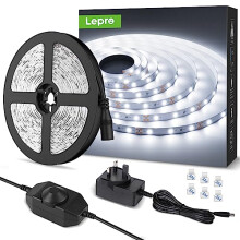 Lepro LED Strip Light White 5M 300 LEDs, 1650lm Dimmable Lights for Kitchen, Cool 6000K Daylight Under Units Cabinet Cupboards (12V Power Plug and