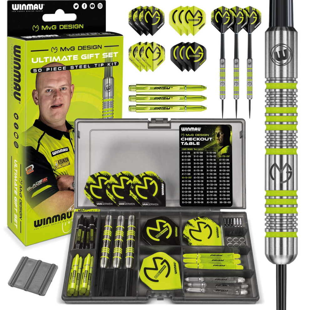 Photos - Darts Winmau Michael van Gerwen MvG Steeltip Gift Set - 50 Piece  Set with 4 sets of Shafts, 4 sets of Flights plus Accessori 