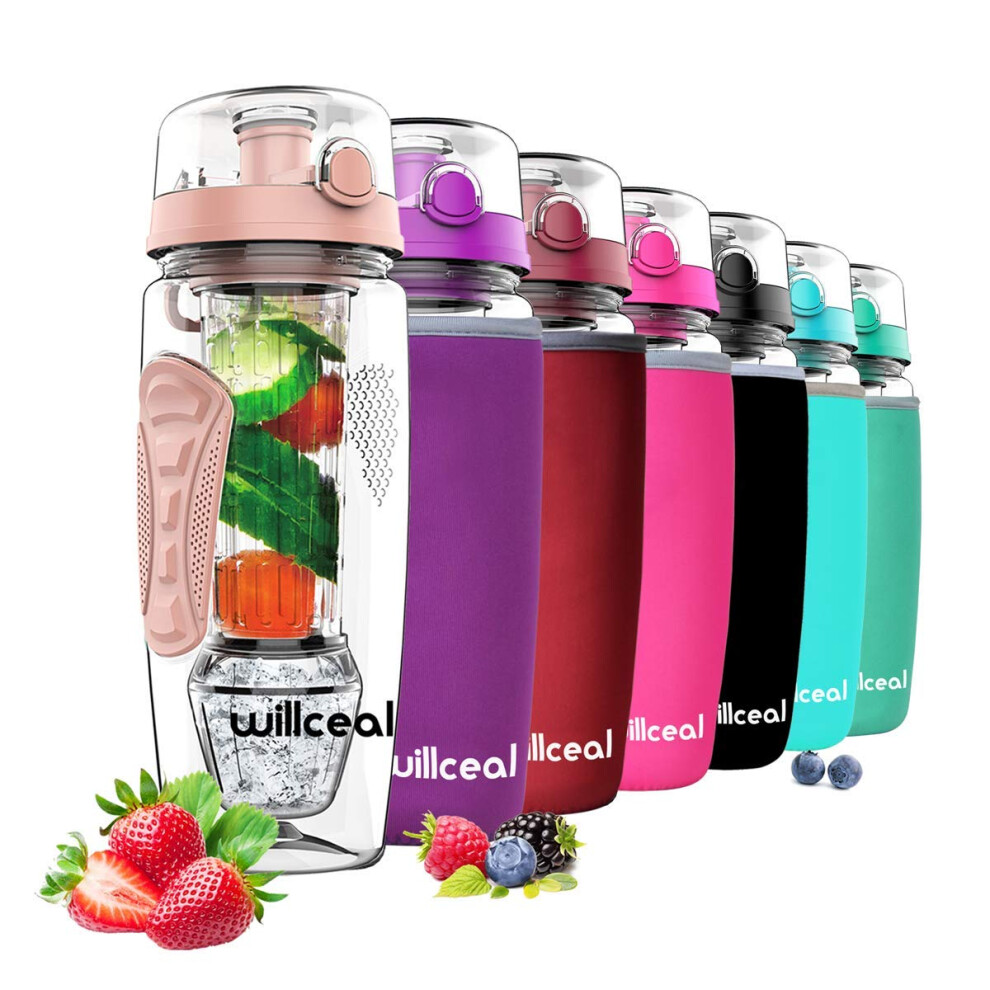 Fruit Infuser Water Bottle 32oz Durable with Detachable Ice Gel Ball,Large - BPA Free Tritan, Flip Lid, Leak Proof Design - Sports, Camping (Gold)-image-OPC-PG5SJXD-NEW