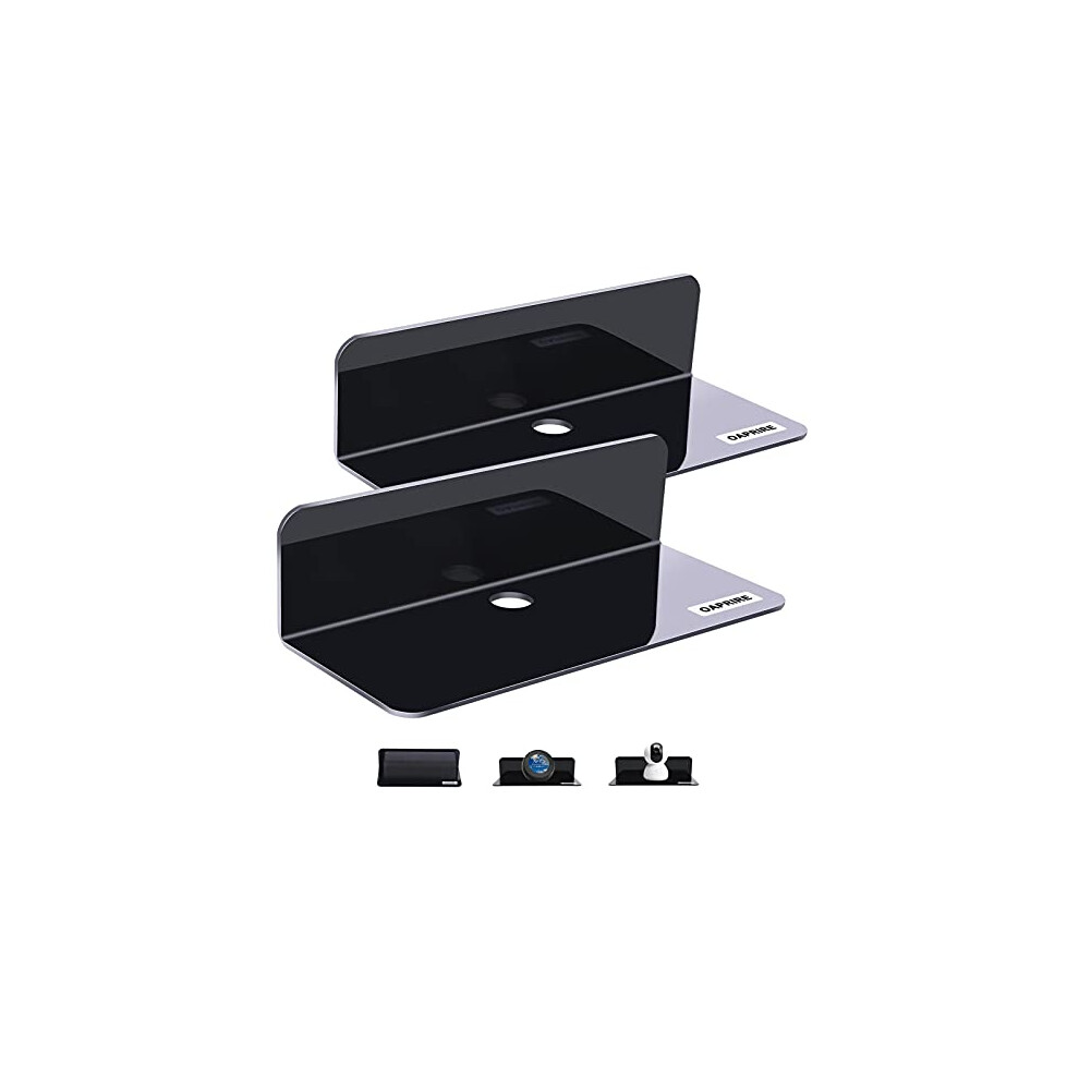 Oaprire Acrylic Floating Wall Shelves Set Of 2, Damage-Free Expand Wall Space, Black Small Wall Shelf For Smart Speaker, Action Figures, Monitor With 8000000063809