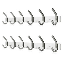 Dripex Coat Hook Rack Wall Mounted 304 Stainless Steel Hanger Heavy Duty Clothes Hat Holder (6 Hooks - 2 Pack)
