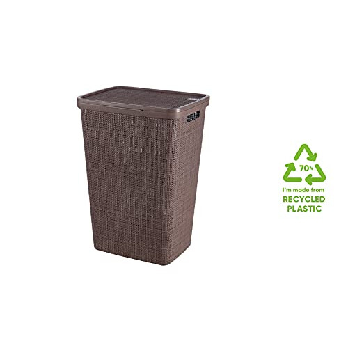 Curver Curver Jute Woven Effect 70% Recycled Rectangular Laundry Hamper 58 Litres ? Peppercorn 1