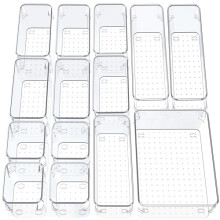 Smaziul 14 Pcs Clear Drawer Organiser with 4 sizes Desk Organizer ideal for organizing, cosmetics, makeup, jewelry, office supplies, kitchen utensils,