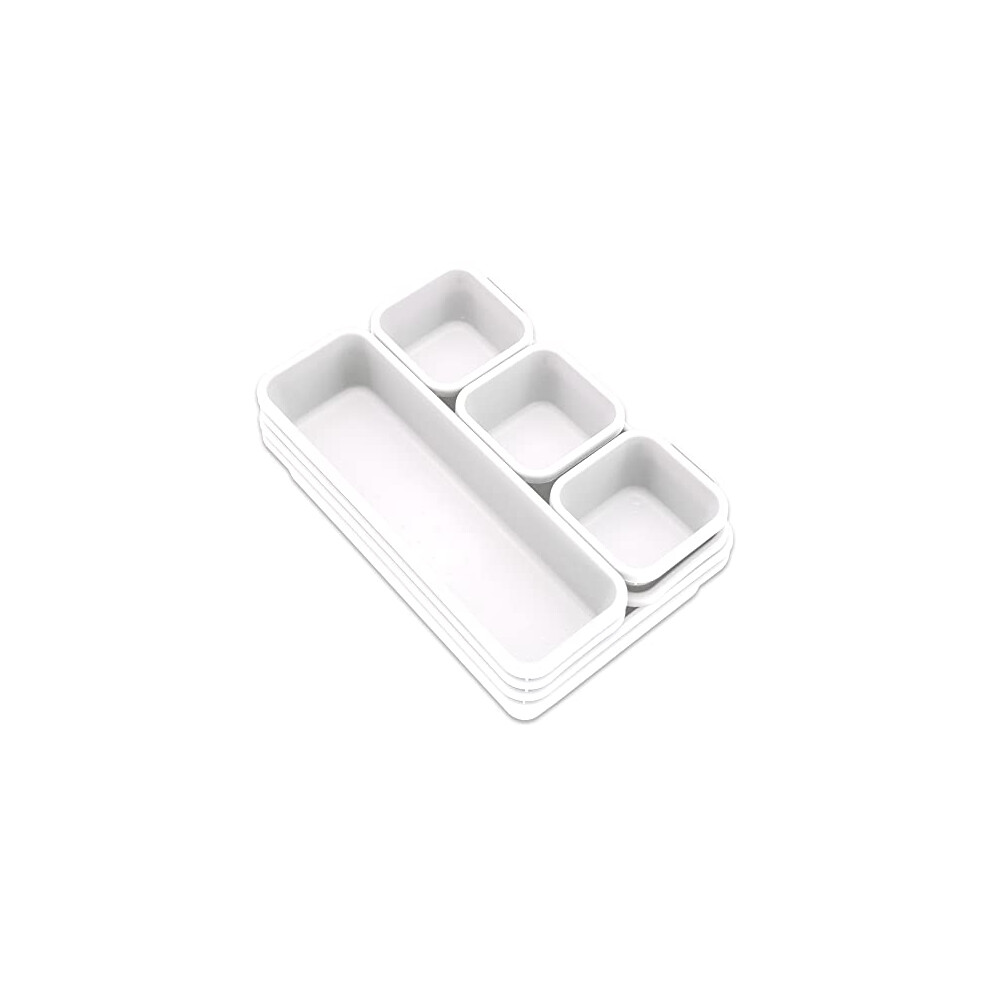 Addis 8pcs Interlocking Drawer Organiser Plastic Storage Trays Dividers for Kitchen Office Desk Make-Up Clothing Jewellery Craft Bathroom organising,
