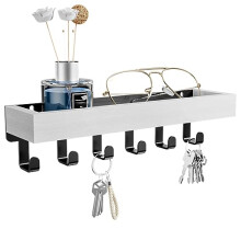 SWTYMIKI Key Holder with Wood Tray and 6 Hooks, Wall Mounted Key Racks, Key Hangers Home Decor Key Rack Mail Organizer for Hallway, Entryway, Bedroom,