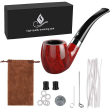 Joyoldelf Tobacco Pipe, Smoking Pipe with Flat Bottom - Pipe Pin & Tamper, Pipe Screen & Pipe Bits, Pipe Cleaners & Rubber Ring, Bonus a Pipe Pouch &