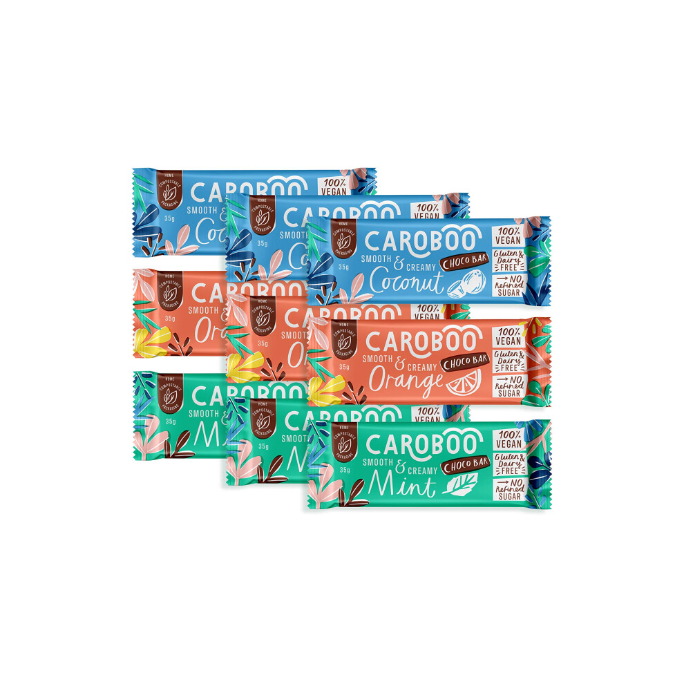Caroboo Orange - Creamy Choco Bar Mixed Pack | Caffeine-Free And Vegan Carob Choco | X 35G Choco Bars (3 X Mint 3 X 3 X Coconut Size 9