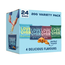 LOVE CORN Variety Pack (6x Sea Salt, 6x BBQ, 6x Salt & Vinegar, 6x Cheese & Onion 20g) ? Healthy Snacks Ideal for Gluten Free & Vegan Diets ? Low