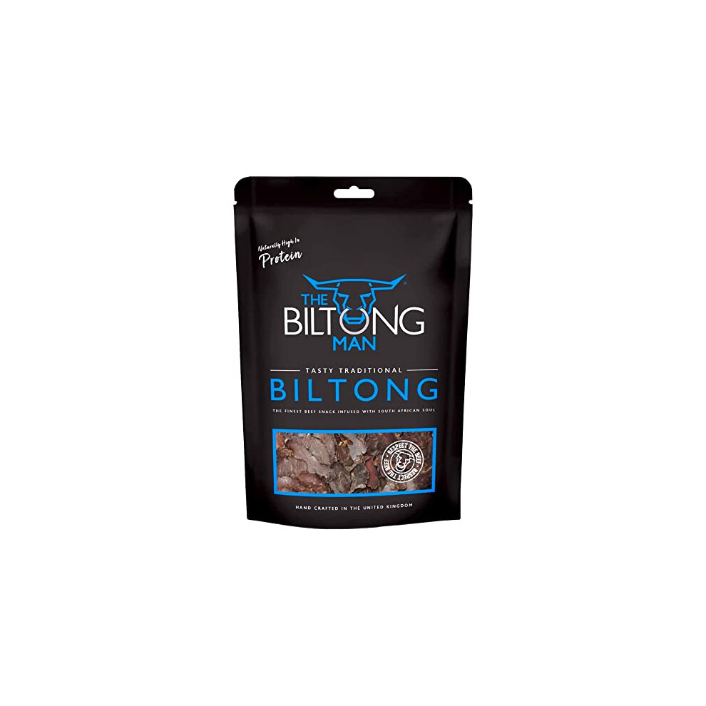 The Biltong Man | Tasty Traditional Lean Beef Biltong | Healthy High Protein Dried Beef Snack | Low Calorie, Gluten-Free & Keto-Friendly, 250 Grams