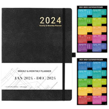 2024 Diary ? Diary 2024 A4 from Jan.2024 to Dec.2024 with Stickers, Leather Cover, Thick Paper, Inner Pocket,Black