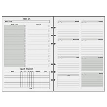 A5 Diary Refill Week to View Undated, 1 Week on 2 Pages with To Do List, Goals, Habit Tracker, Extra Notes Contact Pages, 52 Week, Weekly Planner