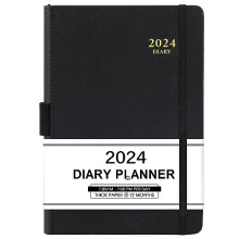 Diary 2024 - Diary 2024 Day to Page with Monthly Tabs, from January 2024 to December 2024, A5 Size, Faux Leather Cover, Black
